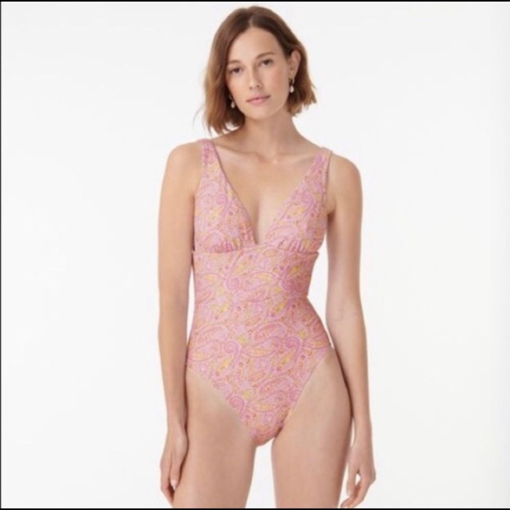 J.Crew Eco Pink Paisley Plunge One Piece